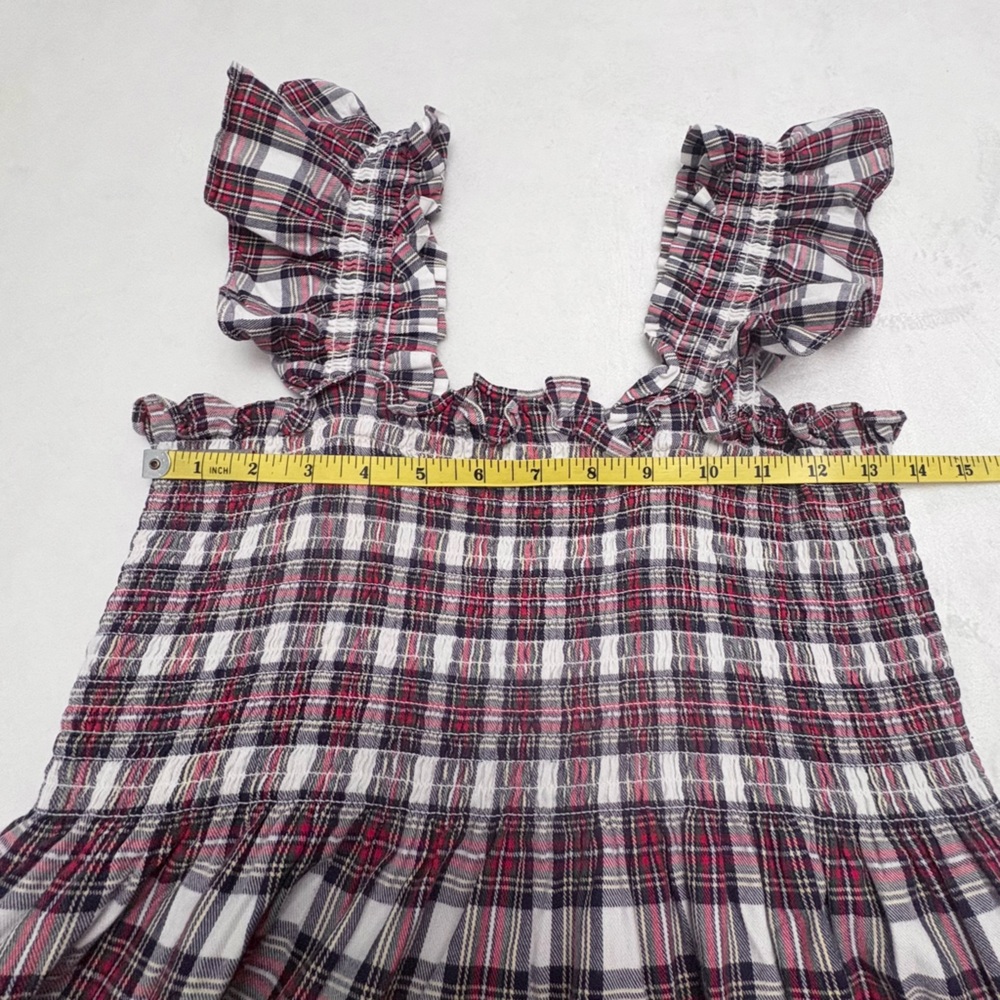 Hill House Ellie Nap Dress Multi Tartan Plaid Smocked Midi Ruffle Size Medium - Picture 8 of 12
